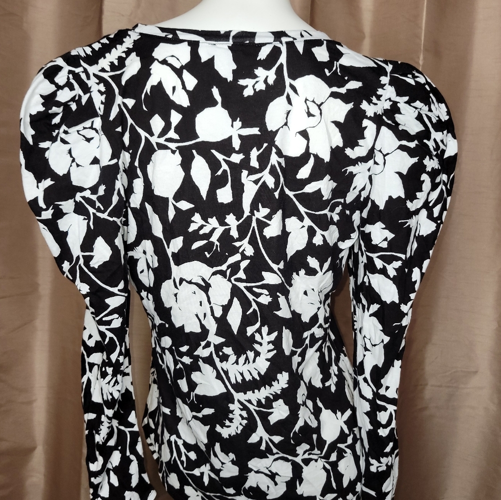 INC International Concepts Women's LS Floral Top - Size: XL - Black / White - Picture 6 of 12